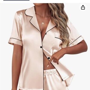 Satin Cream/ Champagne Pajama Short Set. Size - Small